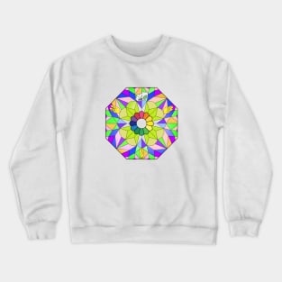 Colorful glass panel drawing with sunflower and Slluks character faces illustration Crewneck Sweatshirt